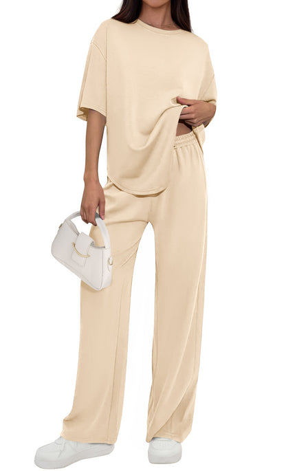 Osonn Women's Summer 2 Piece Lounge Set Short Sleeve Tops Wide Leg Pants Spring Vacation Travel Outfits Clothes