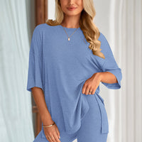 Osonn Women's Two Piece Lounge Set Summer Casual Oversized Shirts Biker Shorts Matching Airport Travel Outfit