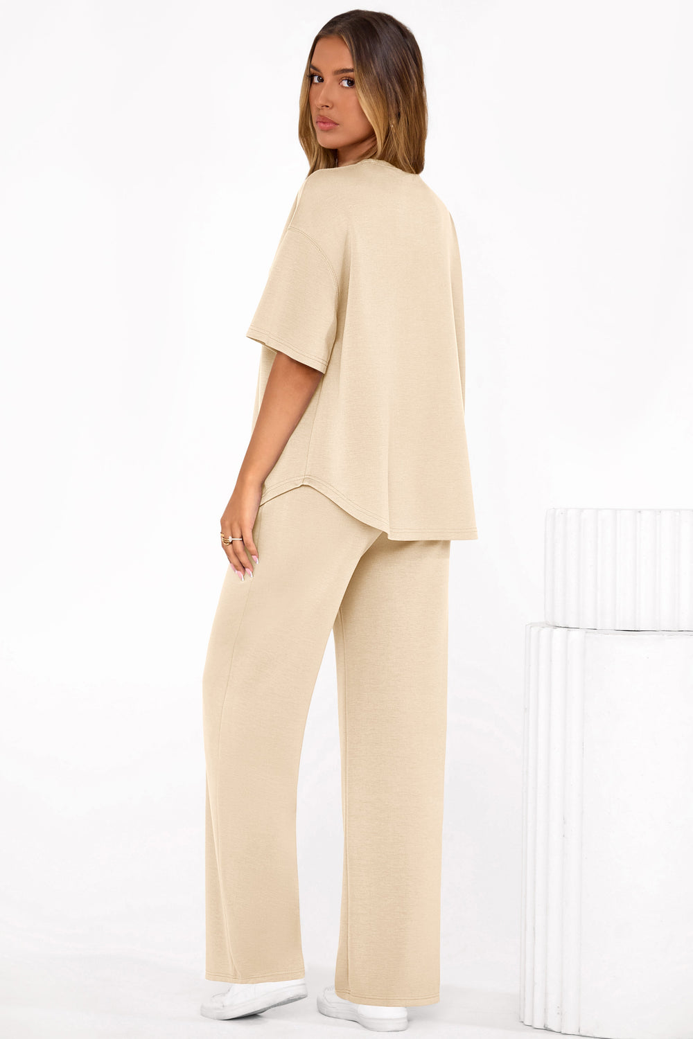 Osonn Women's Summer 2 Piece Lounge Set Short Sleeve Tops Wide Leg Pants Spring Vacation Travel Outfits Clothes