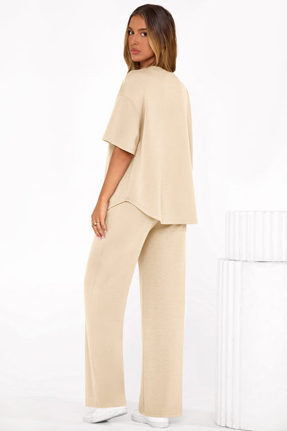 Osonn Women's Summer 2 Piece Lounge Set Short Sleeve Tops Wide Leg Pants Spring Vacation Travel Outfits Clothes
