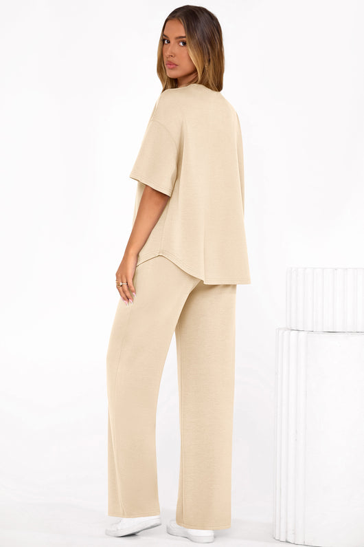 Osonn Women's Summer 2 Piece Lounge Set Short Sleeve Tops Wide Leg Pants Spring Vacation Travel Outfits Clothes