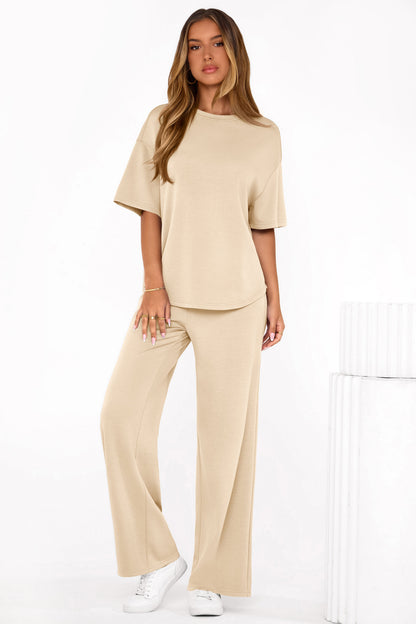 Osonn Women's Summer 2 Piece Lounge Set Short Sleeve Tops Wide Leg Pants Spring Vacation Travel Outfits Clothes