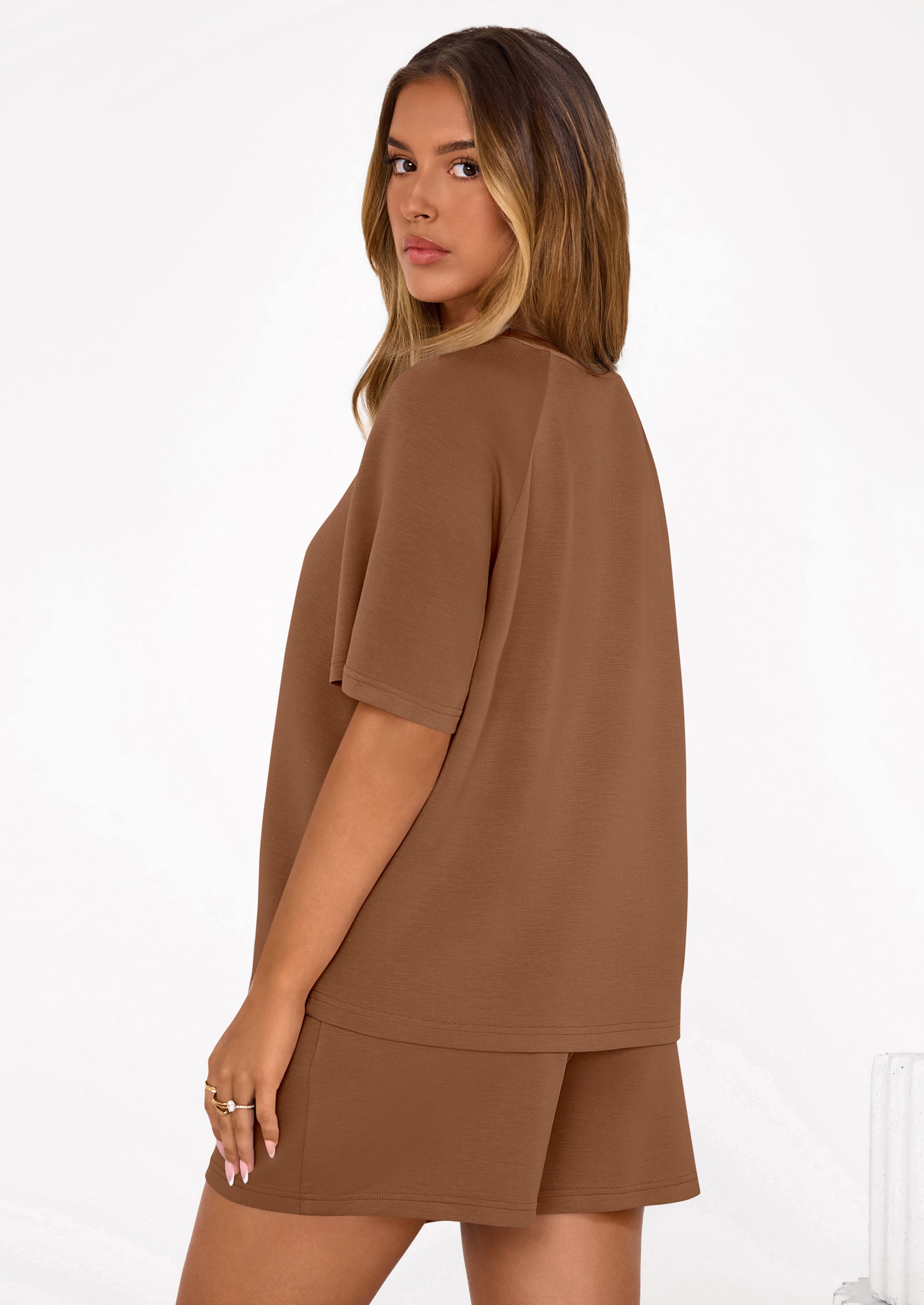 Osonn Women's 2 Piece Lounge Sets Short Sleeve Shirts Casual Tops Shorts Matching Clothing Summer Airport Outfits