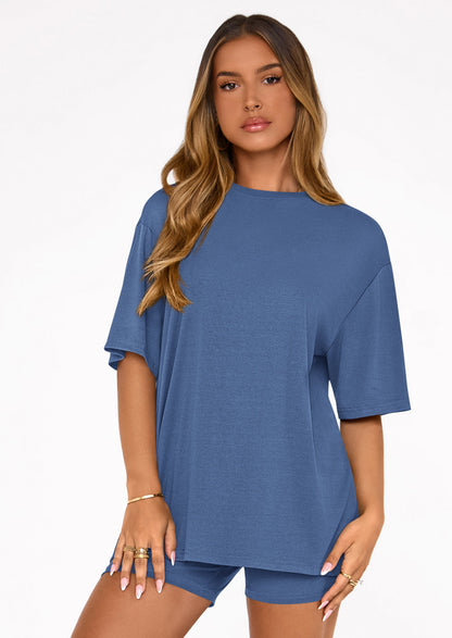 Osonn Women's Two Piece Matching Lounge Sets Summer Casual Tops Short Sleeve Shirts Shorts Travel Airport Outfits