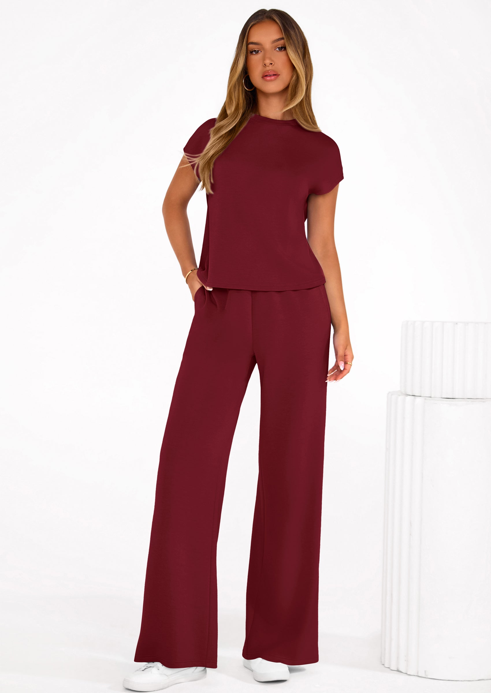 Osonn Womens 2 Piece Outfits Casual Cap Sleeve Lounge Set Summer Tracksuits Matching Sets Beach Fashion Travel Clothes