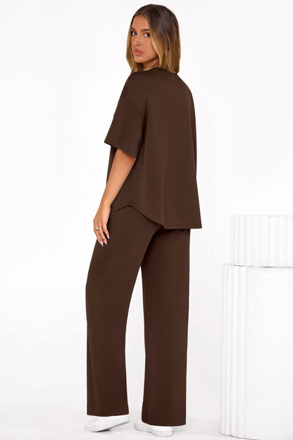 Osonn Women's Summer 2 Piece Lounge Set Short Sleeve Tops Wide Leg Pants Spring Vacation Travel Outfits Clothes