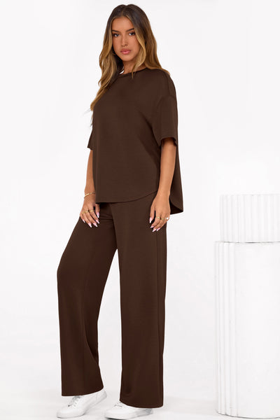 Osonn Women's Summer 2 Piece Lounge Set Short Sleeve Tops Wide Leg Pants Spring Vacation Travel Outfits Clothes