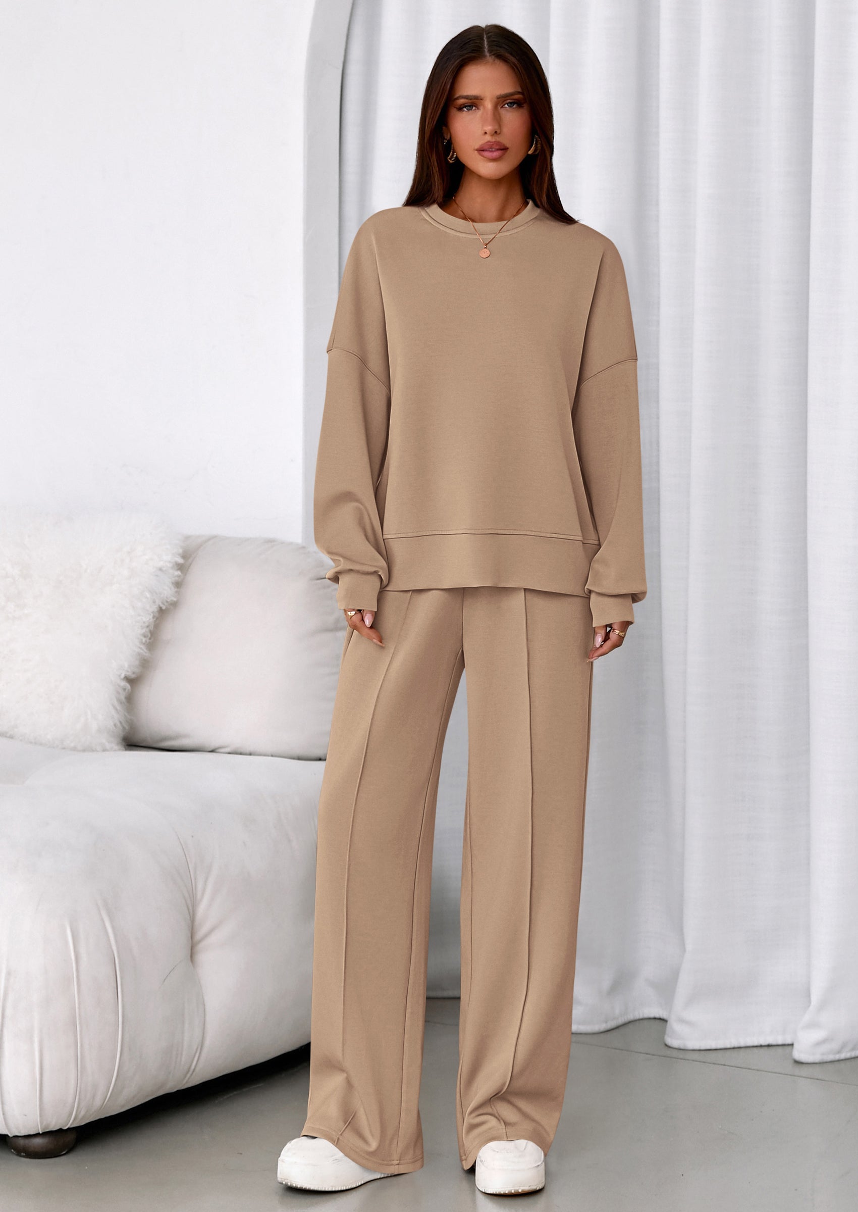 Osonn 2 Piece Sets For Women Fall Trendy Long Sleeve Sweatshirt Wide Leg Pants Loungewear Set Matching Sweatsuit
