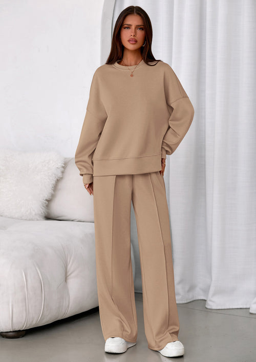 Osonn 2 Piece Sets For Women Fall Trendy Long Sleeve Sweatshirt Wide Leg Pants Loungewear Set Matching Sweatsuit