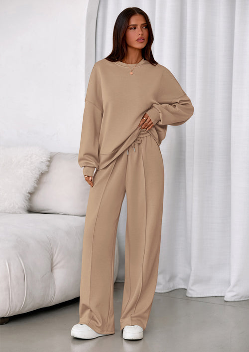 Osonn 2 Piece Sets For Women Fall Trendy Long Sleeve Sweatshirt Wide Leg Pants Loungewear Set Matching Sweatsuit