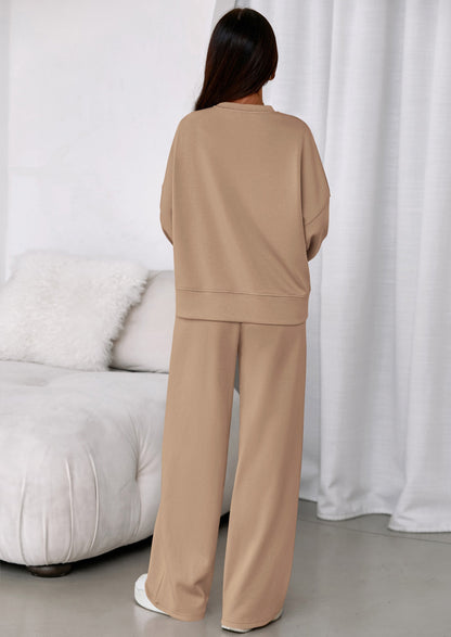 Osonn 2 Piece Sets For Women Fall Trendy Long Sleeve Sweatshirt Wide Leg Pants Loungewear Set Matching Sweatsuit