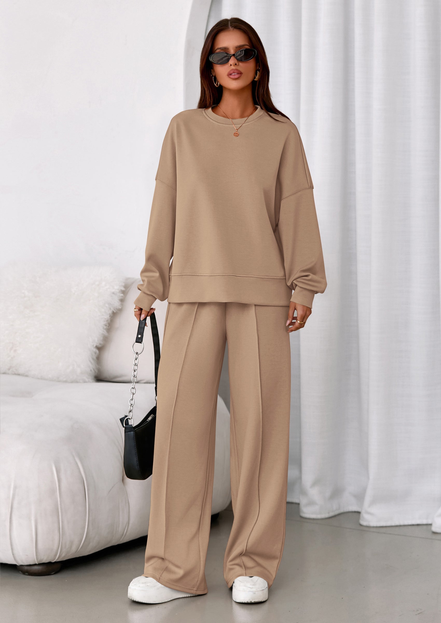 Osonn 2 Piece Sets For Women Fall Trendy Long Sleeve Sweatshirt Wide Leg Pants Loungewear Set Matching Sweatsuit