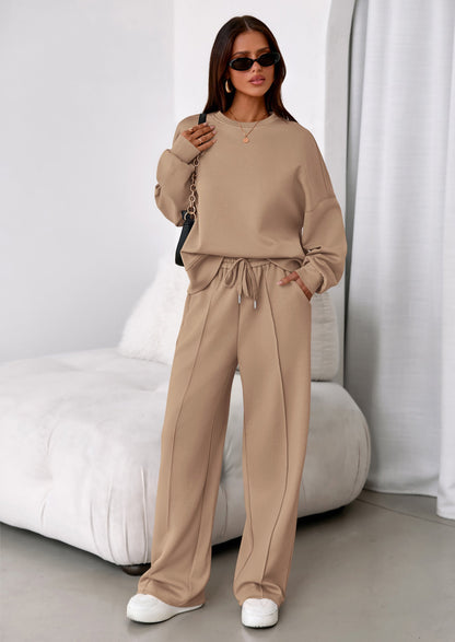 Osonn 2 Piece Sets For Women Fall Trendy Long Sleeve Sweatshirt Wide Leg Pants Loungewear Set Matching Sweatsuit