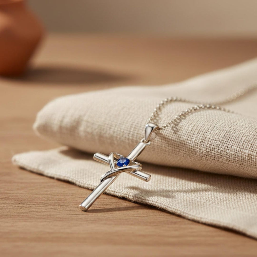 Sapphire Cross White Gold Necklace — image 1