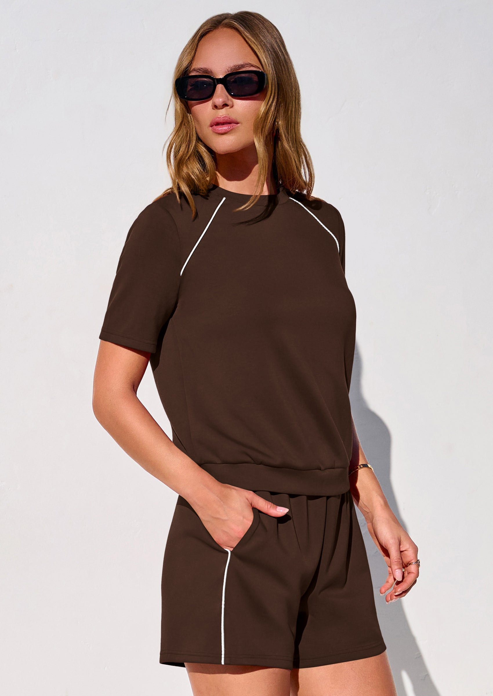 Osonn Sweatsuits Women 2 Piece Outfit Summer Lounge Shorts Sets Matching Spring Travel Beach Vacation Clothes