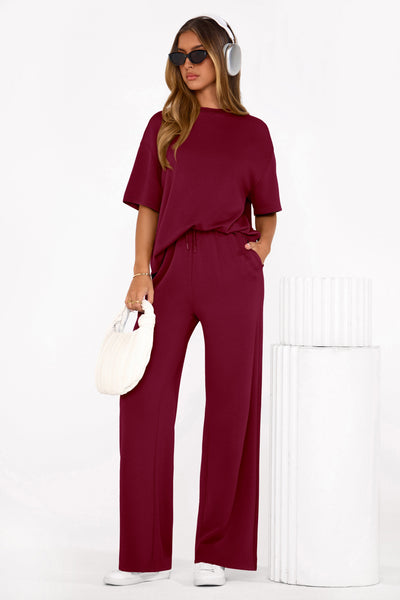 Osonn Women's Summer 2 Piece Lounge Set Short Sleeve Tops Wide Leg Pants Spring Vacation Travel Outfits Clothes