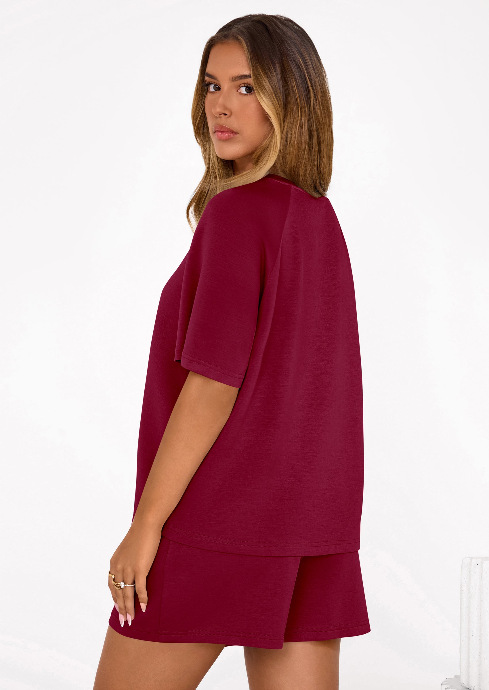 Osonn Women's 2 Piece Lounge Sets Short Sleeve Shirts Casual Tops Shorts Matching Clothing Summer Airport Outfits