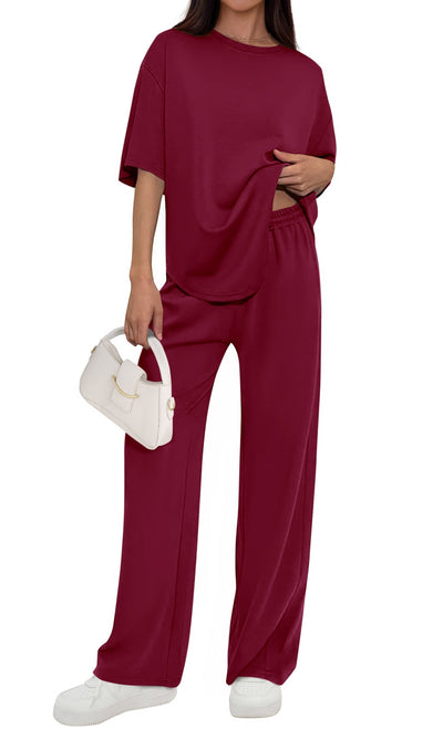 Osonn Women's Summer 2 Piece Lounge Set Short Sleeve Tops Wide Leg Pants Spring Vacation Travel Outfits Clothes
