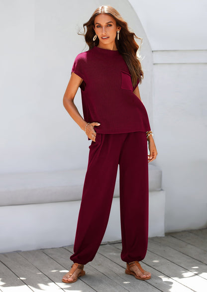 Osonn Womens Two Piece Outfits Sweater Sets Knit Pullover Tops And High Waisted Pants Matching Tracksuit Sweatsuit Set