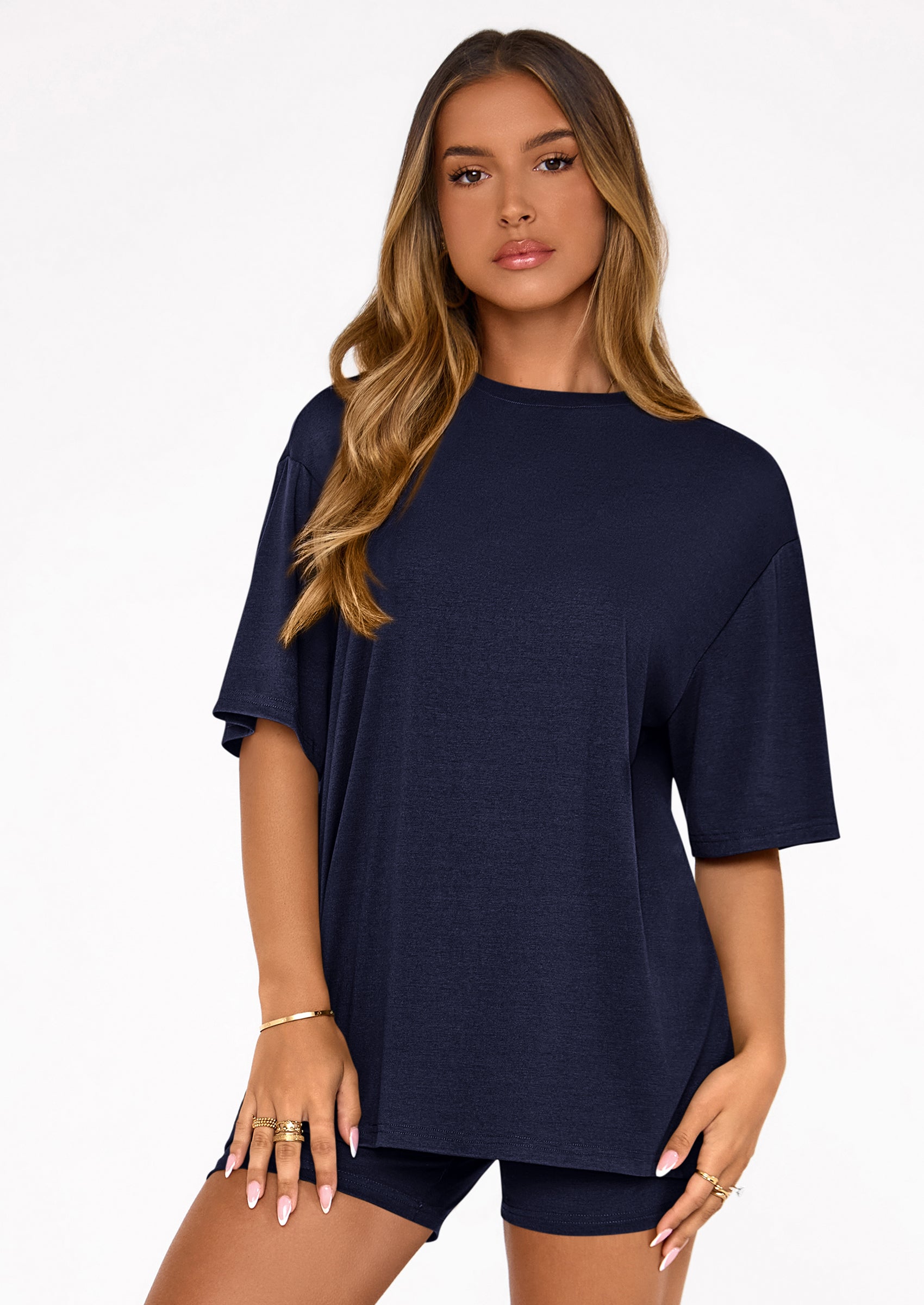 Osonn Women's Two Piece Matching Lounge Sets Summer Casual Tops Short Sleeve Shirts Shorts Travel Airport Outfits