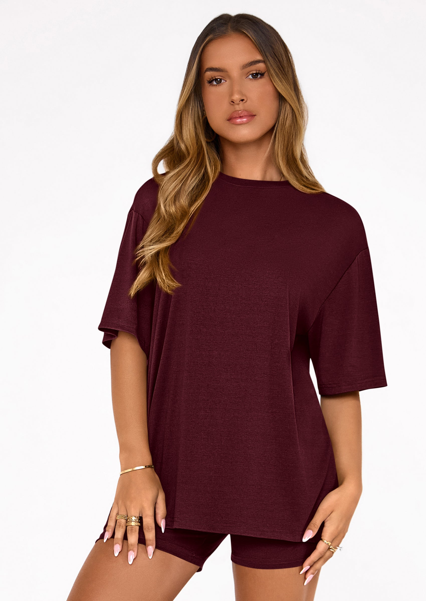 Osonn Women's Two Piece Matching Lounge Sets Summer Casual Tops Short Sleeve Shirts Shorts Travel Airport Outfits