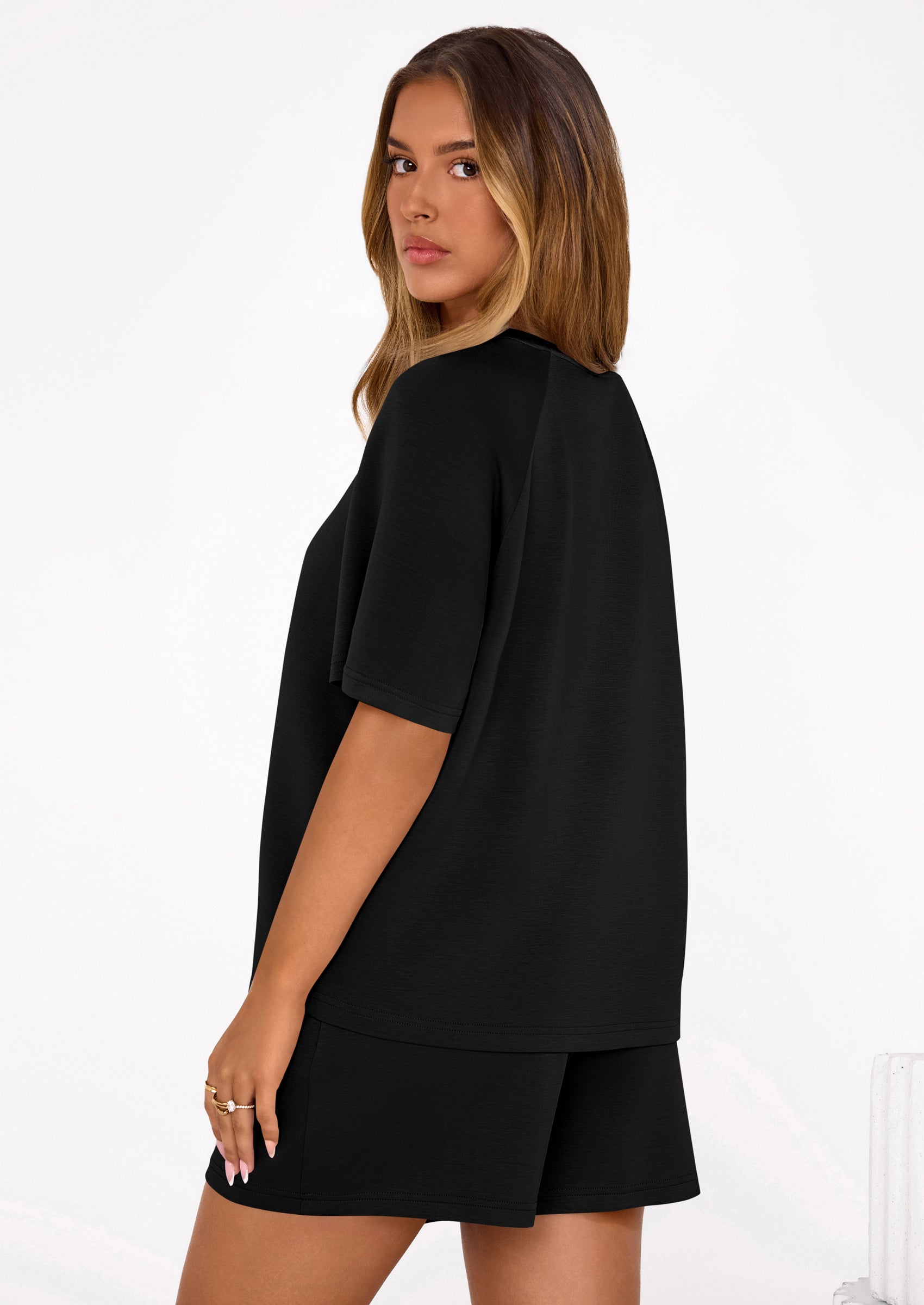 Osonn Women's 2 Piece Lounge Sets Short Sleeve Shirts Casual Tops Shorts Matching Clothing Summer Airport Outfits