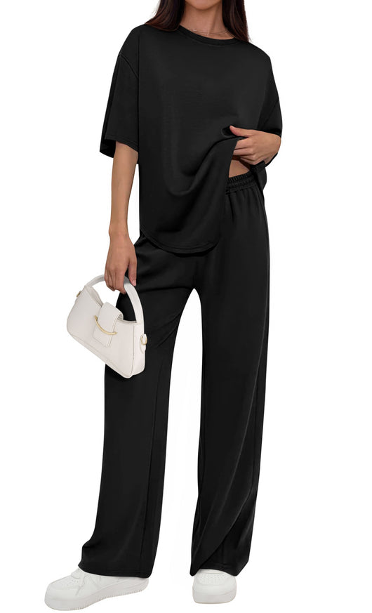 Osonn Women's Summer 2 Piece Lounge Set Short Sleeve Tops Wide Leg Pants Spring Vacation Travel Outfits Clothes