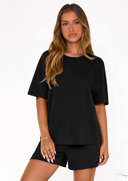 Osonn Women's 2 Piece Lounge Sets Short Sleeve Shirts Casual Tops Shorts Matching Clothing Summer Airport Outfits