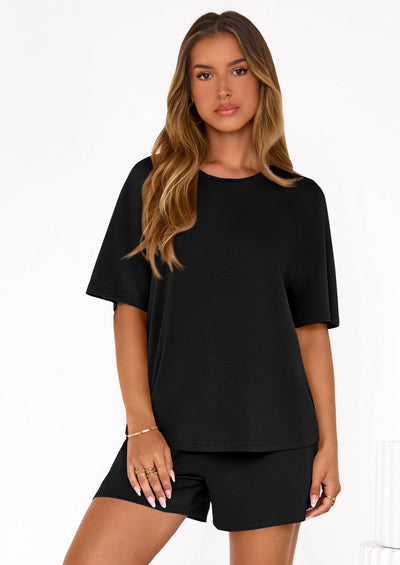 Osonn Women's 2 Piece Lounge Sets Short Sleeve Shirts Casual Tops Shorts Matching Clothing Summer Airport Outfits