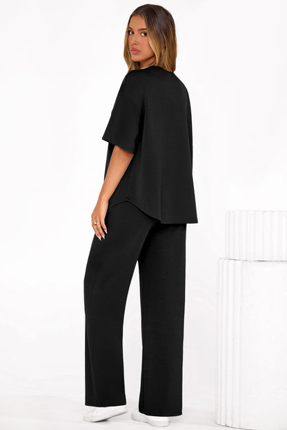 Osonn Women's Summer 2 Piece Lounge Set Short Sleeve Tops Wide Leg Pants Spring Vacation Travel Outfits Clothes