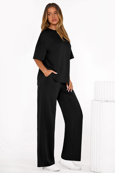 Osonn Women's Summer 2 Piece Lounge Set Short Sleeve Tops Wide Leg Pants Spring Vacation Travel Outfits Clothes
