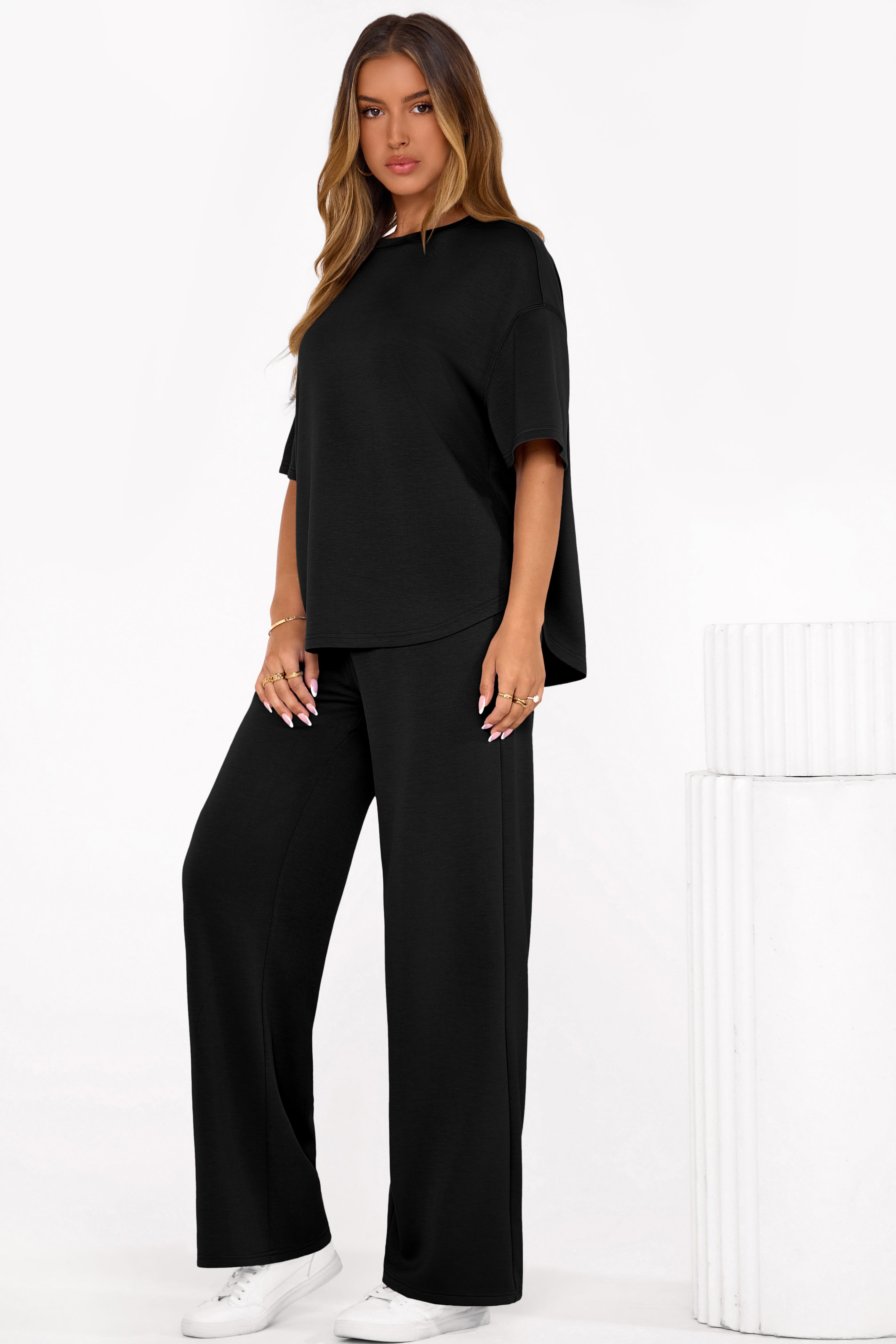 Osonn Women's Summer 2 Piece Lounge Set Short Sleeve Tops Wide Leg Pants Spring Vacation Travel Outfits Clothes