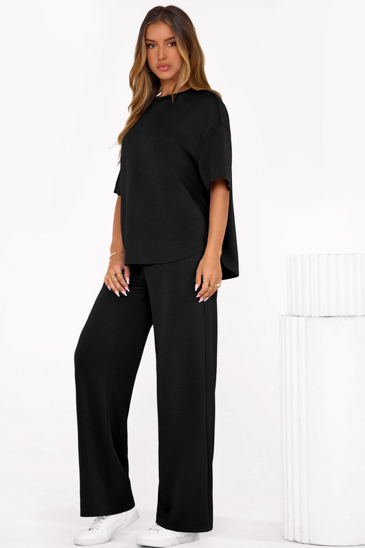 Osonn Women's Summer 2 Piece Lounge Set Short Sleeve Tops Wide Leg Pants Spring Vacation Travel Outfits Clothes