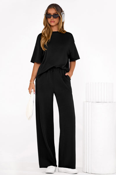 Osonn Women's Summer 2 Piece Lounge Set Short Sleeve Tops Wide Leg Pants Spring Vacation Travel Outfits Clothes