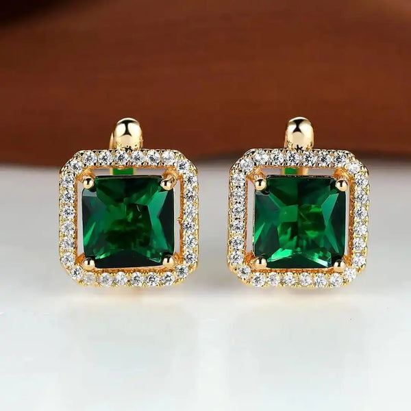 Green Square Zirconia Gold Earrings — image 1