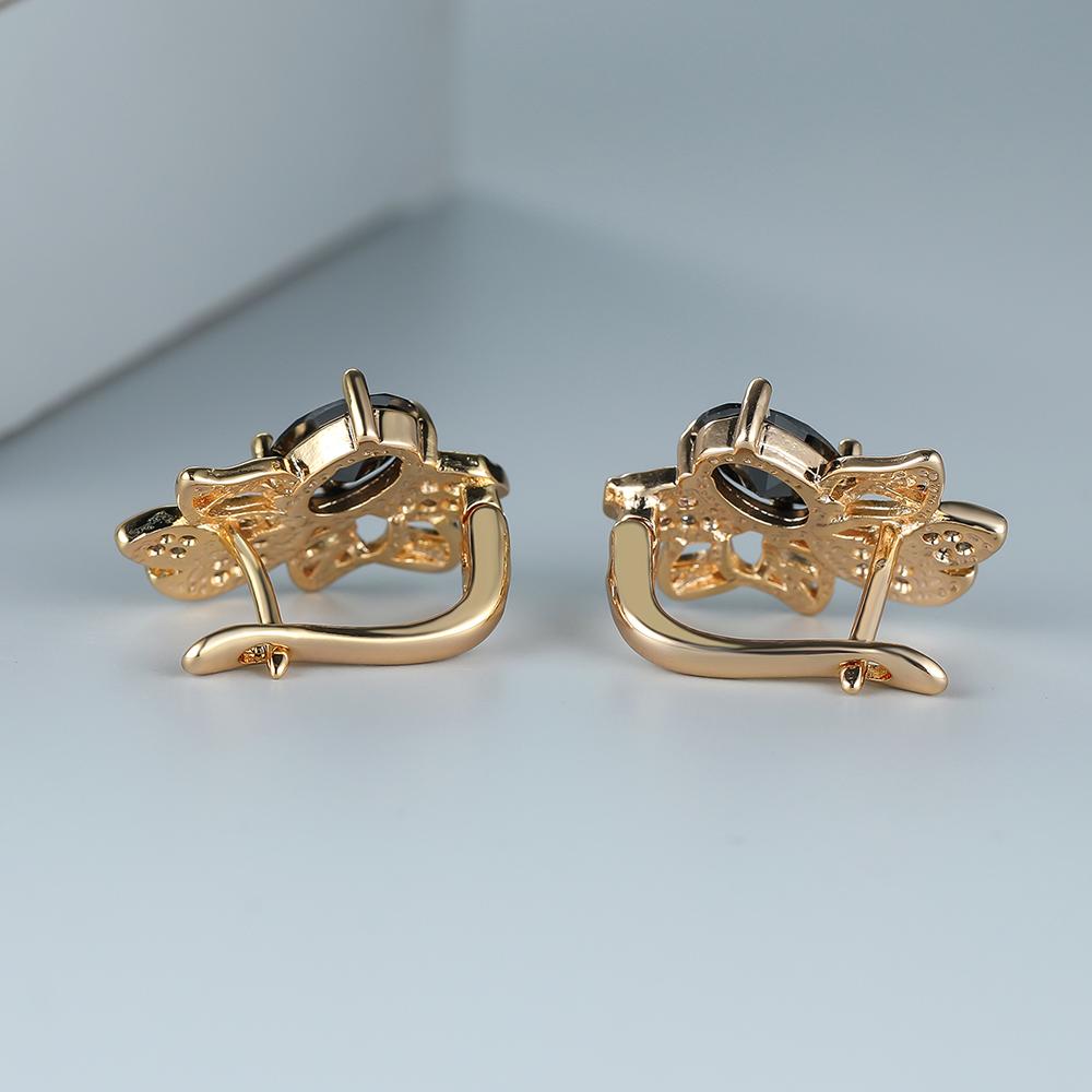Oval Cut Stone Leaf Earrings — image 3