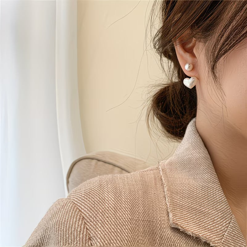 Double Pearl Heart Earrings — image 2