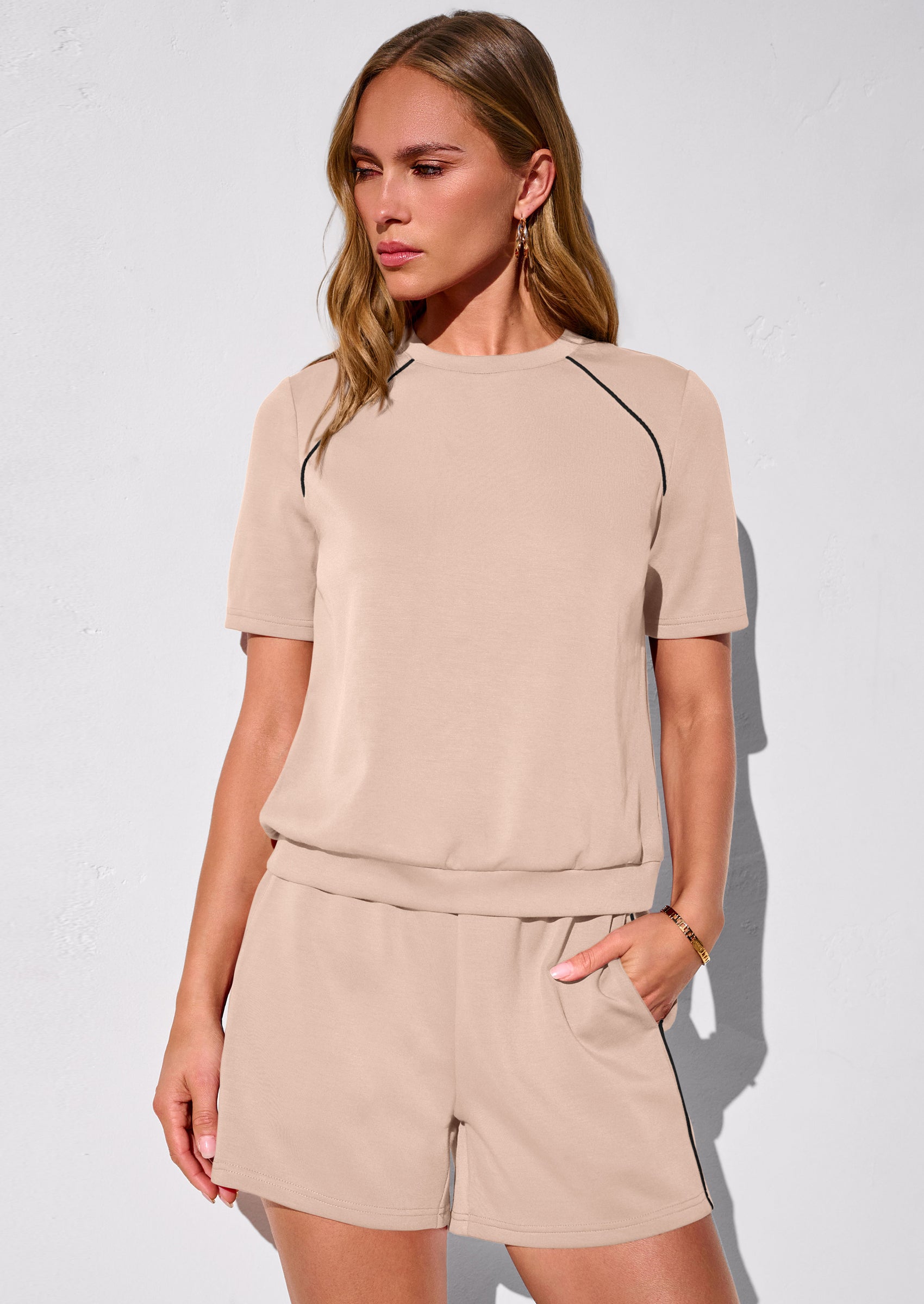 Osonn Sweatsuits Women 2 Piece Outfit Summer Lounge Shorts Sets Matching Spring Travel Beach Vacation Clothes