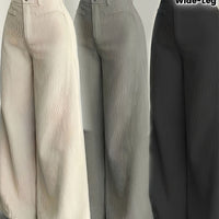 Calças de Cintura Subida e Perna Larga com Orelhas de Gato MS25072820 para Mulher - Calças Casuais com Textura de Bombazine, Conforto para Todas as Estações, Conjunto de Três Peças de Calças Bege Laváveis à Máquina