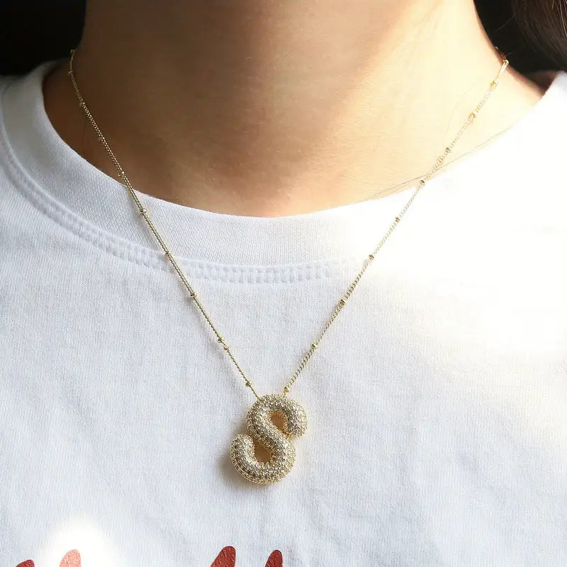Bubble Letter White Gold Initial Necklace — image 5