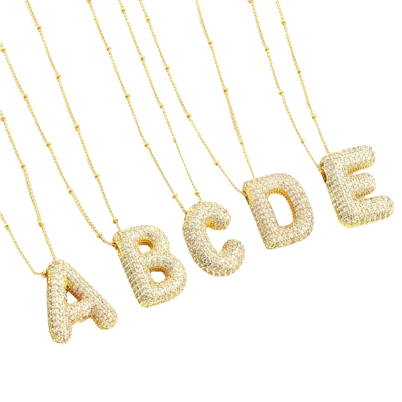 Bubble Letter Gold Initial Necklace — image 1