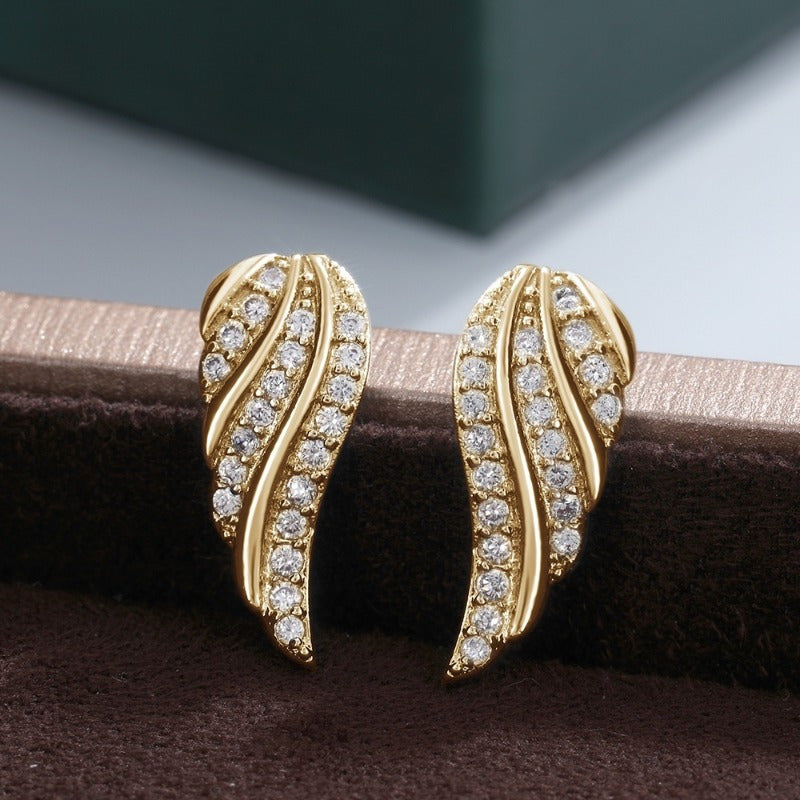 Modern Leaf Pave Gold Earrings — image 2