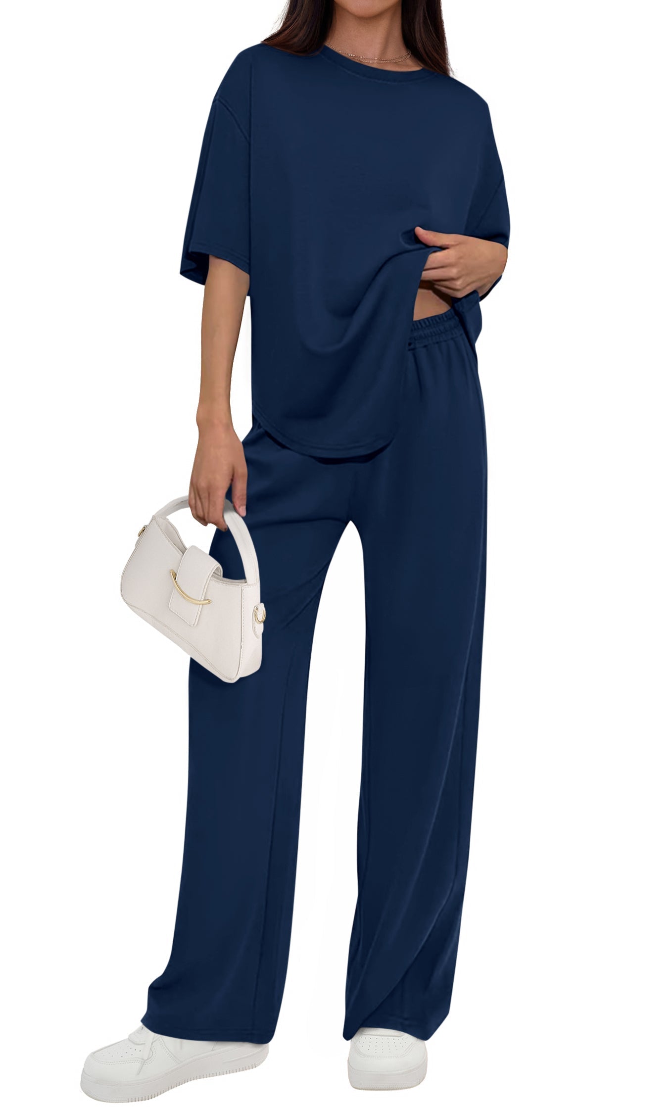 Osonn Women's Summer 2 Piece Lounge Set Short Sleeve Tops Wide Leg Pants Spring Vacation Travel Outfits Clothes