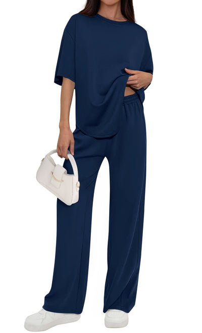 Osonn Women's Summer 2 Piece Lounge Set Short Sleeve Tops Wide Leg Pants Spring Vacation Travel Outfits Clothes