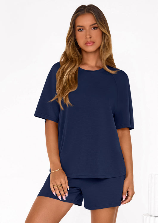 Osonn Women's 2 Piece Lounge Sets Short Sleeve Shirts Casual Tops Shorts Matching Clothing Summer Airport Outfits