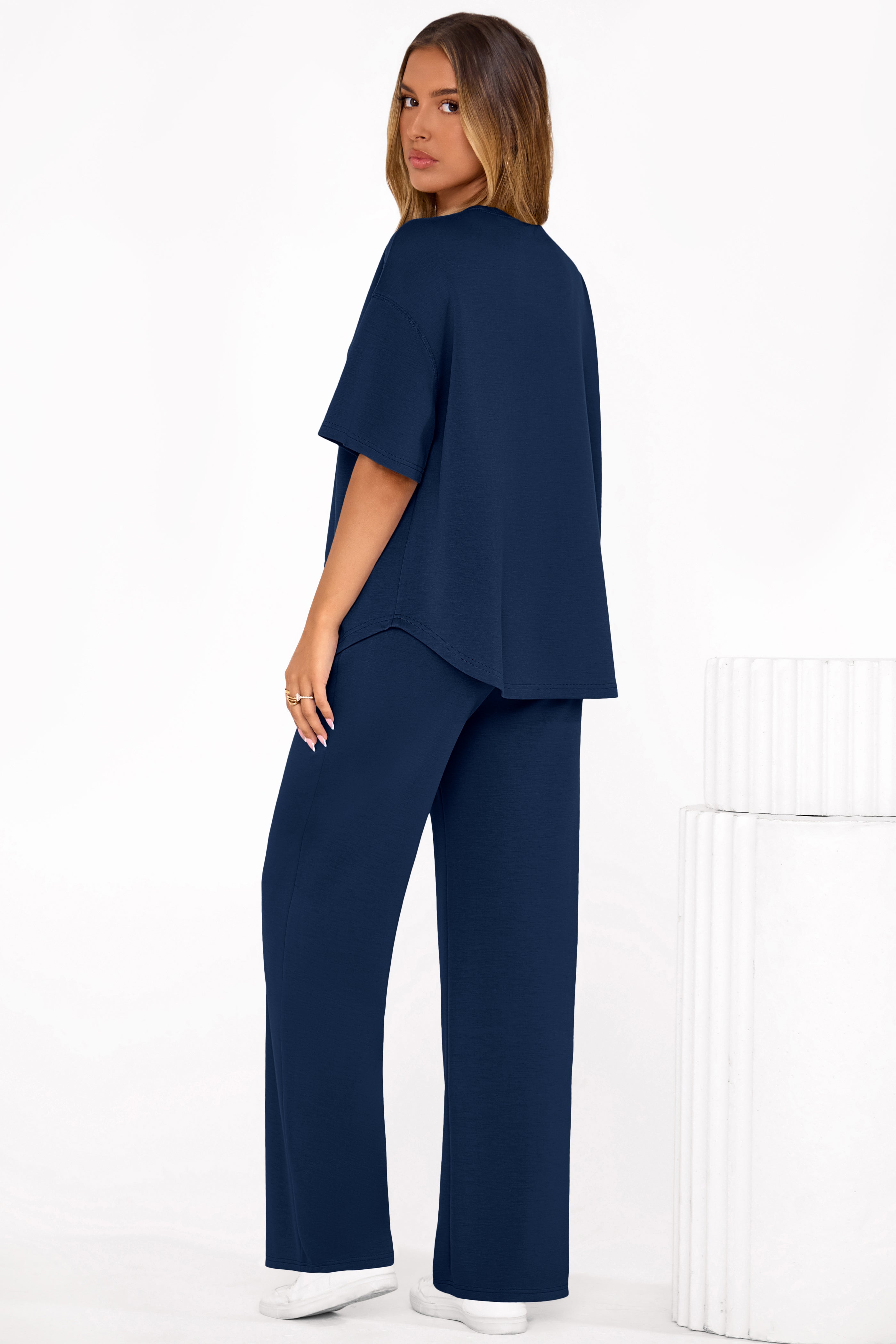 Osonn Women's Summer 2 Piece Lounge Set Short Sleeve Tops Wide Leg Pants Spring Vacation Travel Outfits Clothes