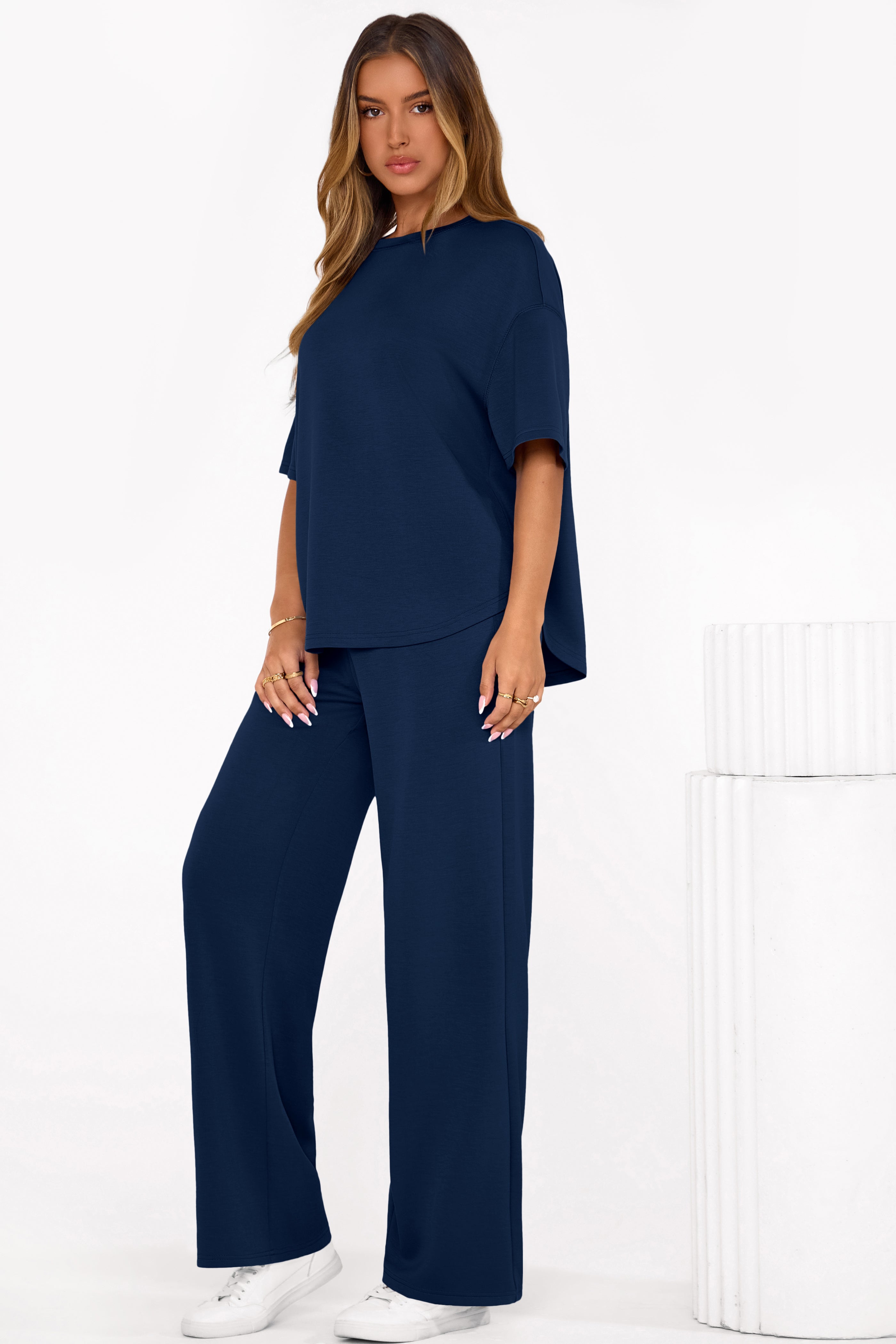 Osonn Women's Summer 2 Piece Lounge Set Short Sleeve Tops Wide Leg Pants Spring Vacation Travel Outfits Clothes