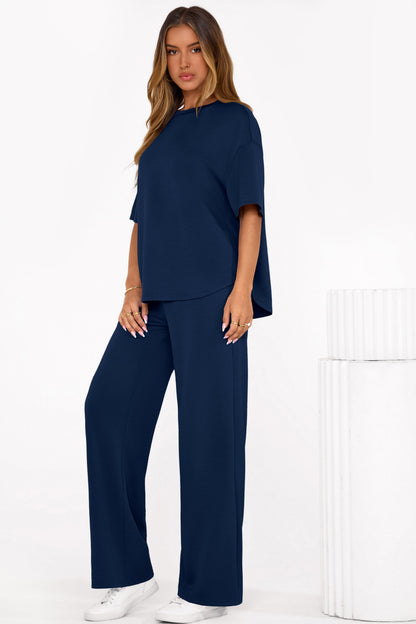 Osonn Women's Summer 2 Piece Lounge Set Short Sleeve Tops Wide Leg Pants Spring Vacation Travel Outfits Clothes