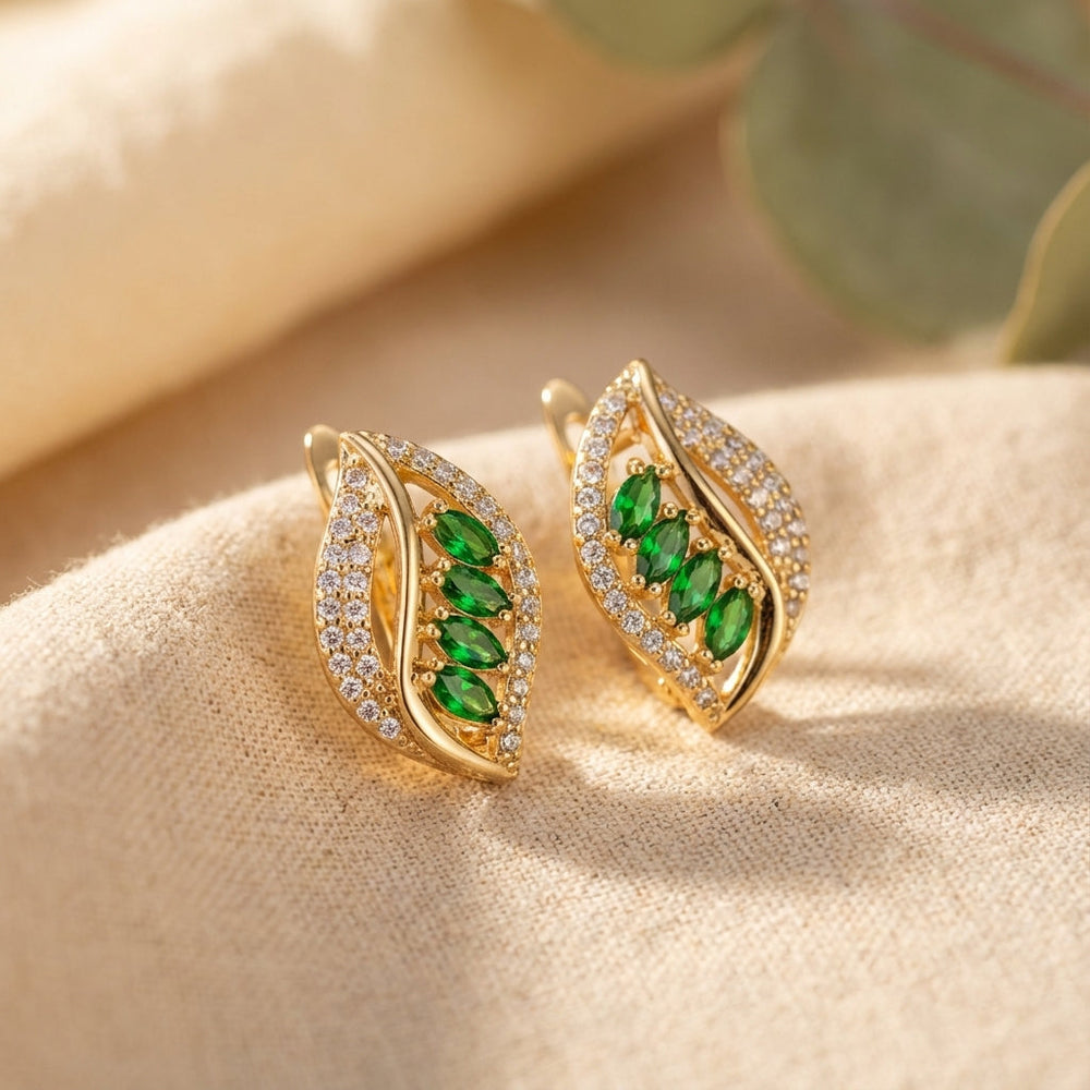 Shimmering Leaf Emerald Earrings — image 1