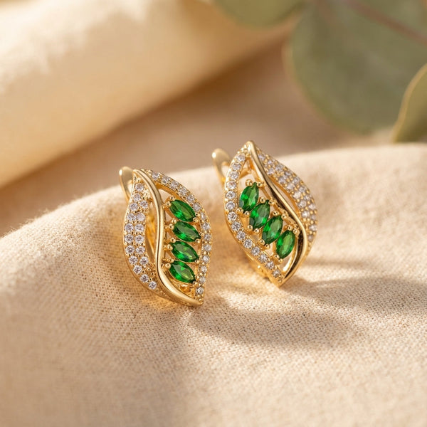 Shimmering Leaf Emerald Earrings — image 1
